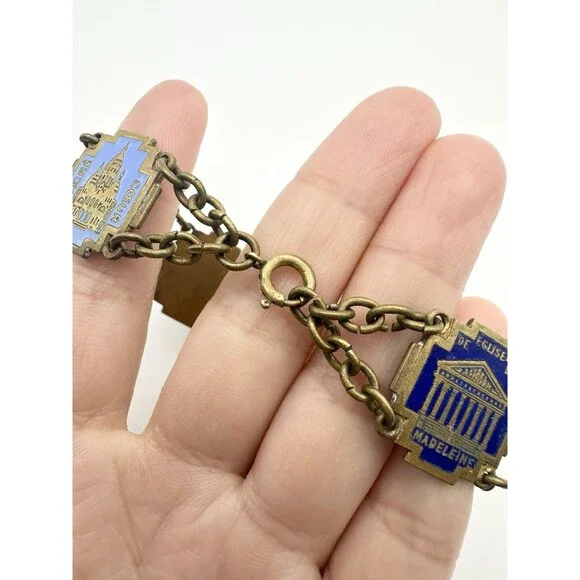 Vintage Paris France Souvenir Monument Enamel Bracelet 7.25" - Picture 5 of 5